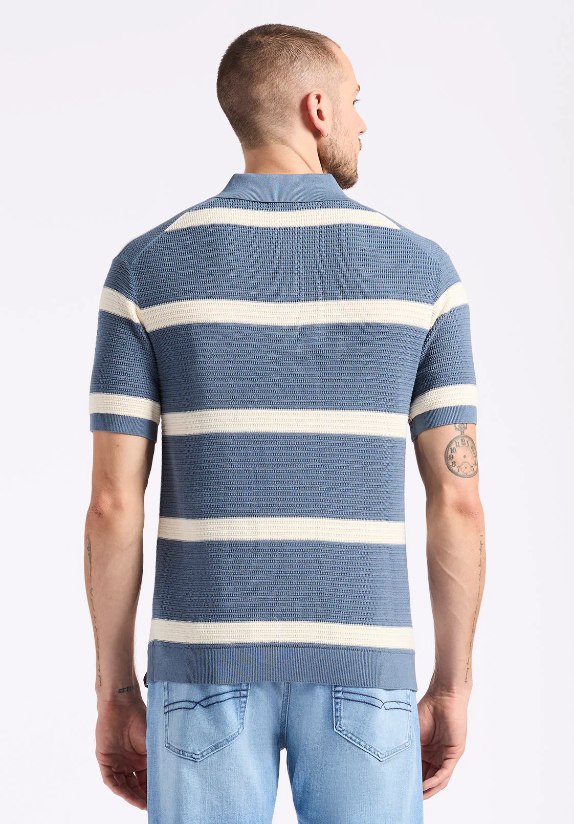 Winder Men's Short-Sleeve Striped Sweater Polo, Mirage Blue - BM24549 - Image 4