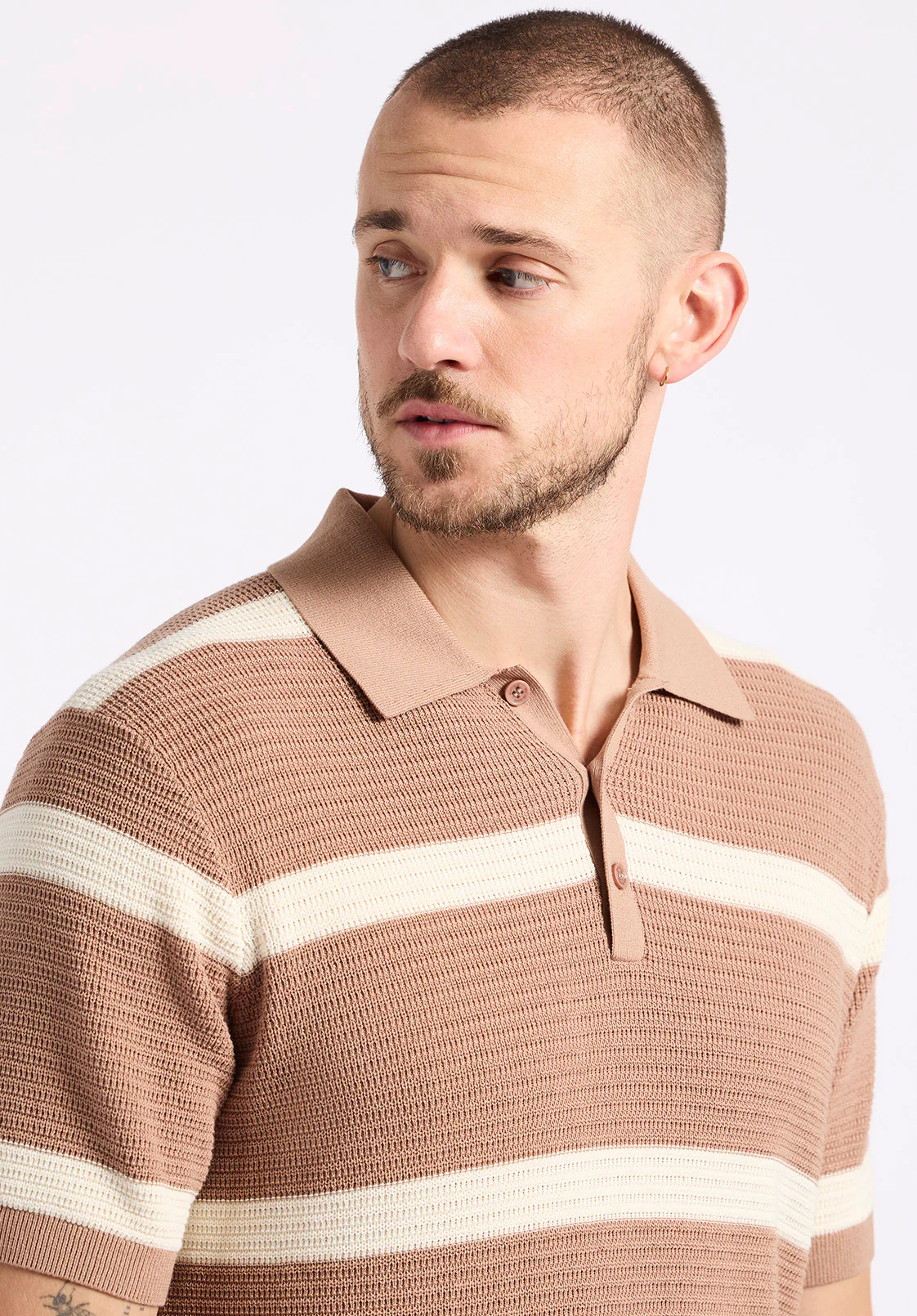 Winder Men's Short-Sleeve Striped Sweater Polo, Woodsmoke Brown - BM24549 - Image 4