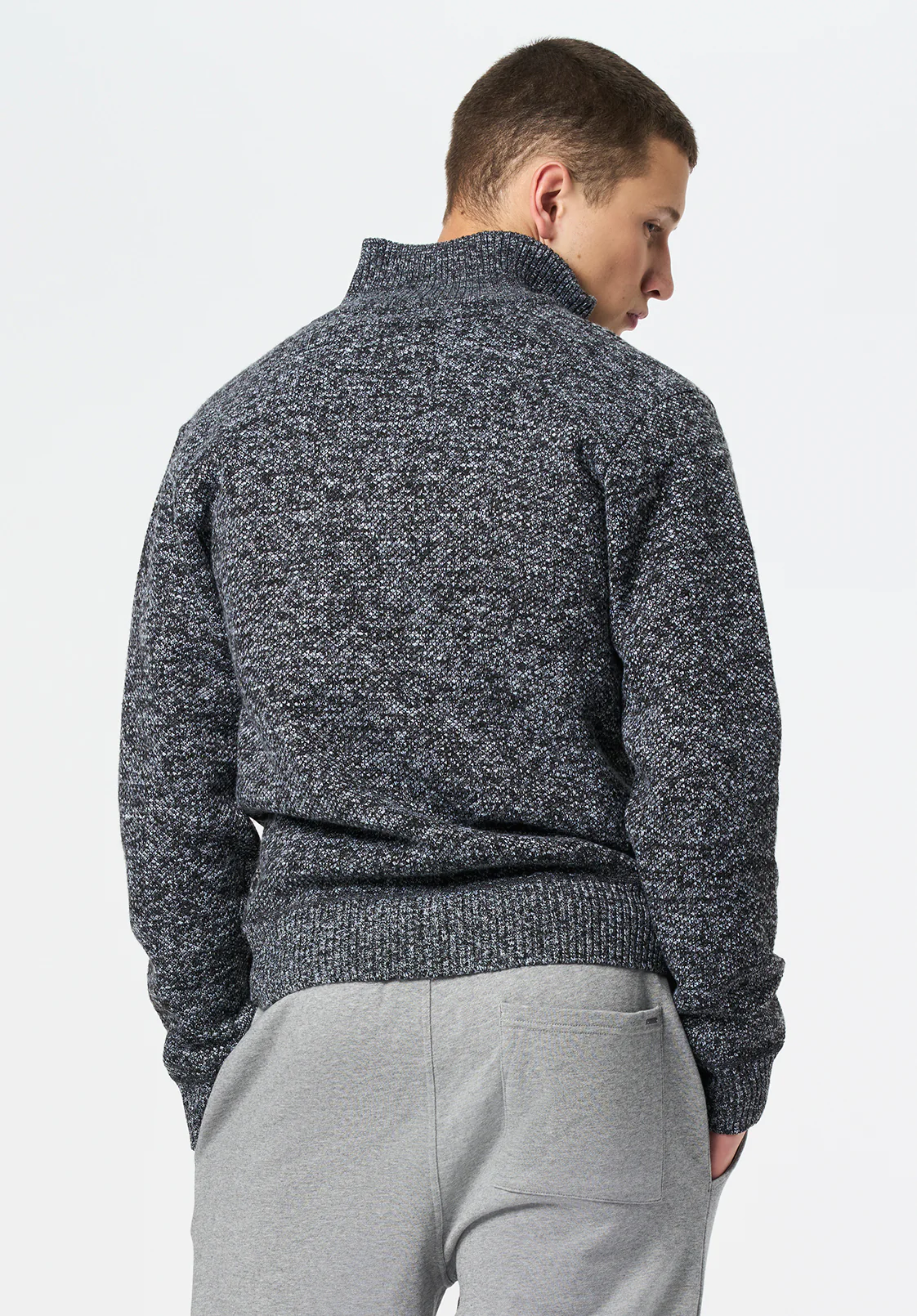 Winlow Men's Relaxed Full-Zip Jacquard Knit Sweater, Heather Grey - BM24749 - Image 3