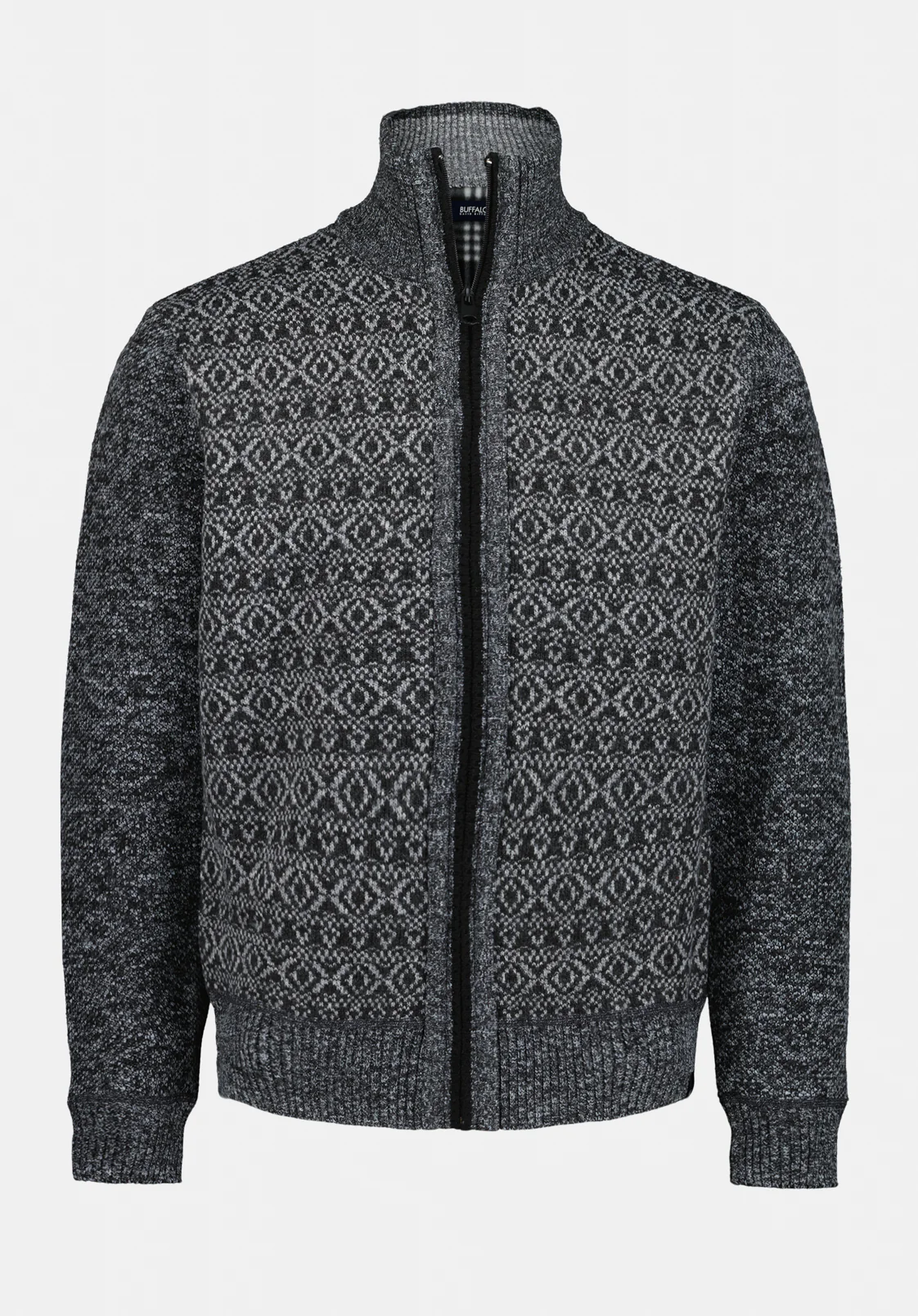 Winlow Men's Relaxed Full-Zip Jacquard Knit Sweater, Heather Grey - BM24749 - Image 5