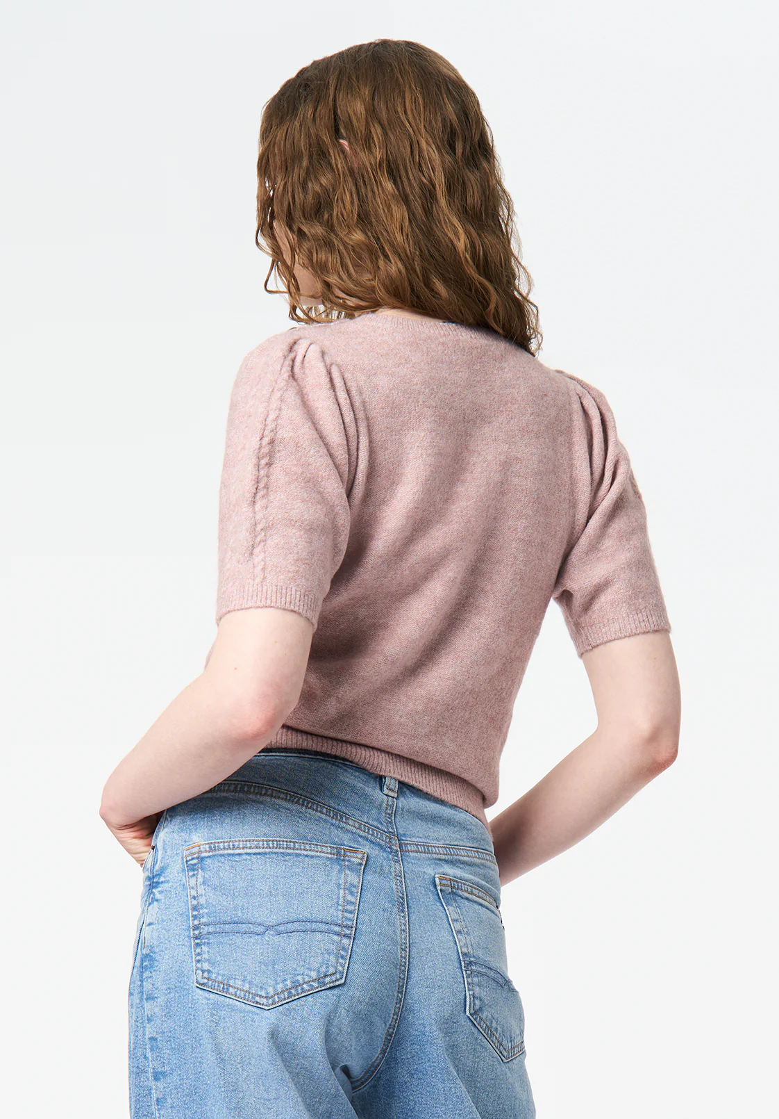 Winsome Women's Short Sleeve Cable Knit Sweater, Burnished Lilac - SW0151 - Image 4