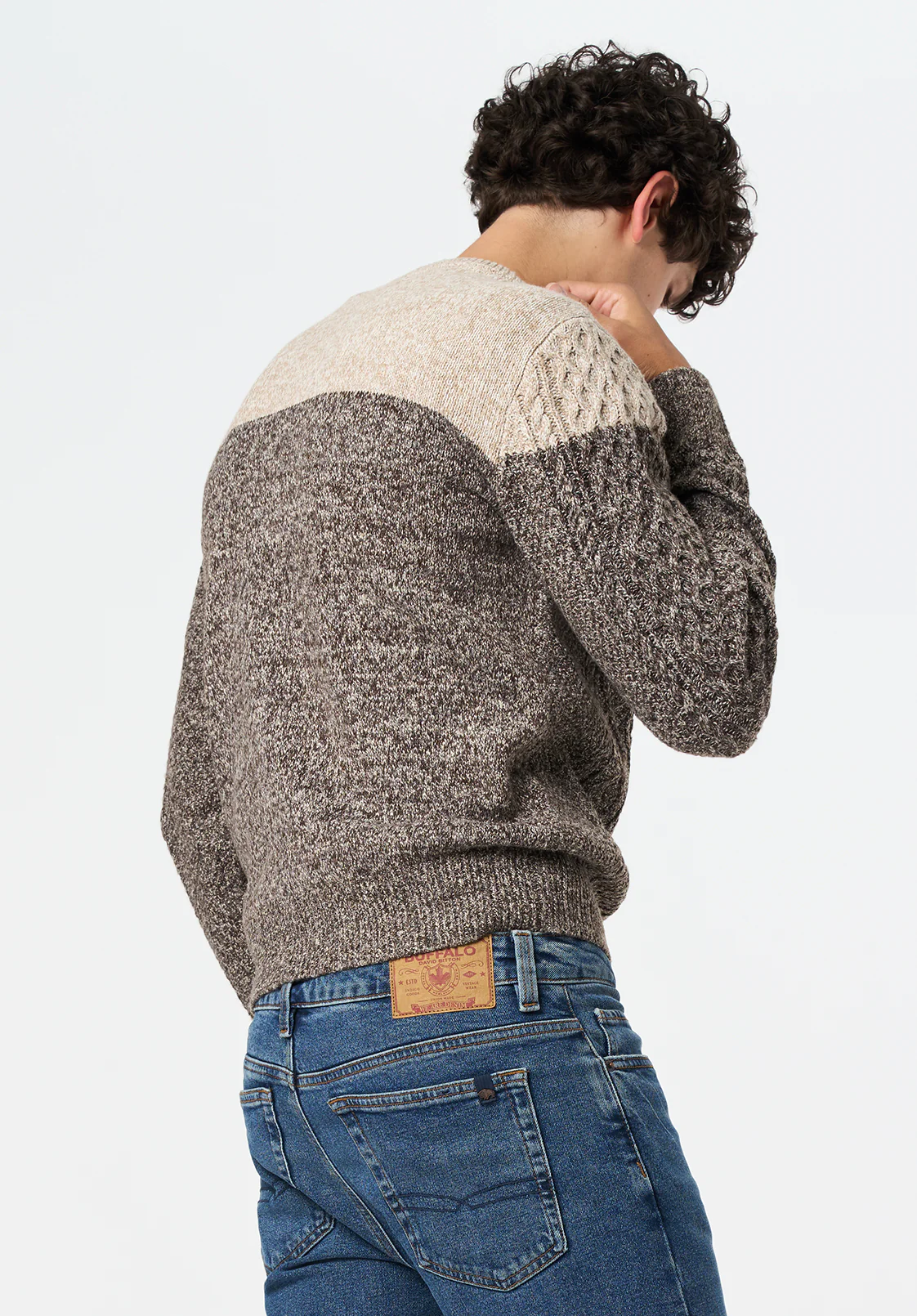 Wintor Men's Relaxed Colorblock Cable Knit Sweater, Dune - BM24748 - Image 3