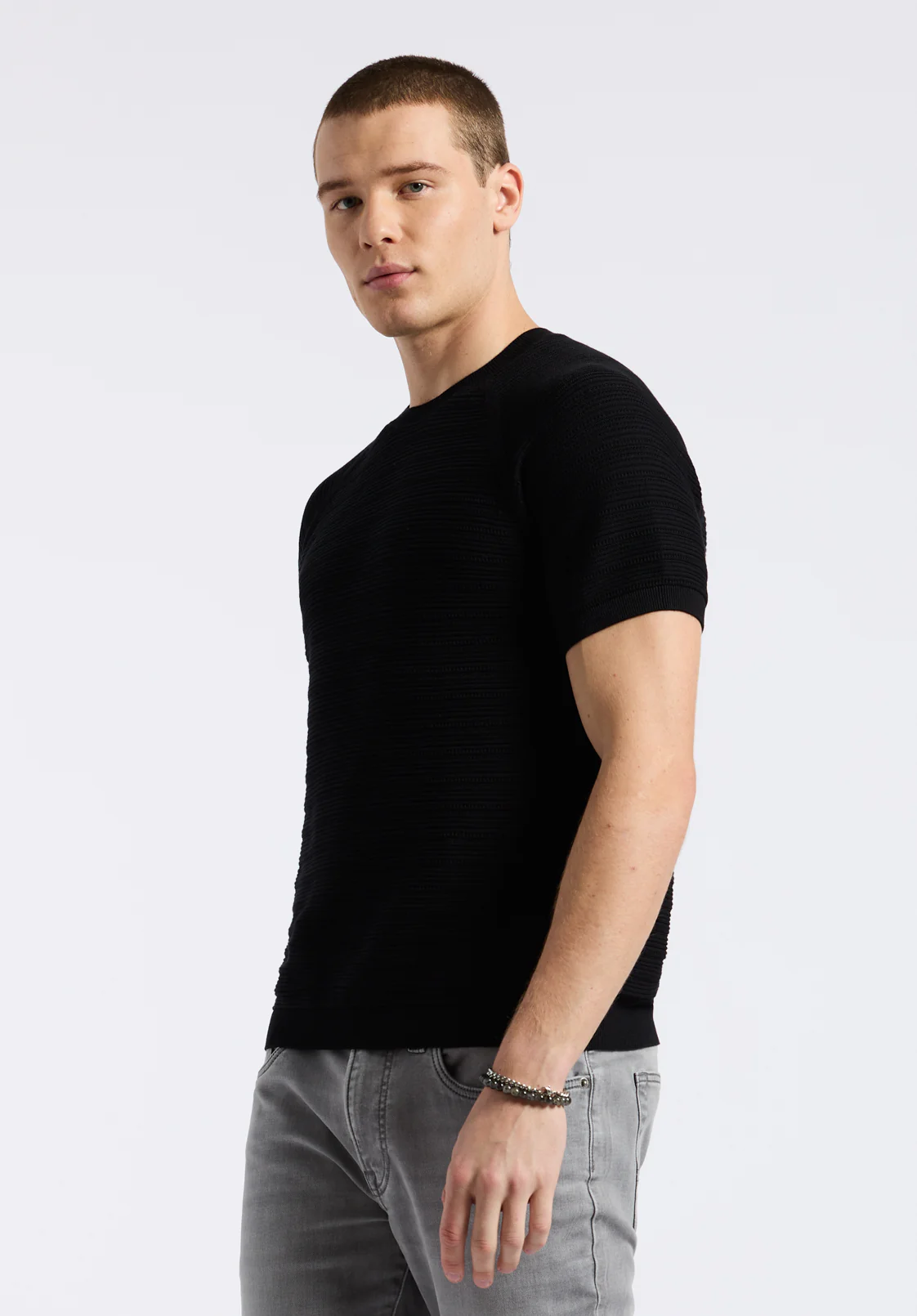 Wipped Men's Textured Knit Sweater T-Shirt, Charcoal - BM24533 - Image 3