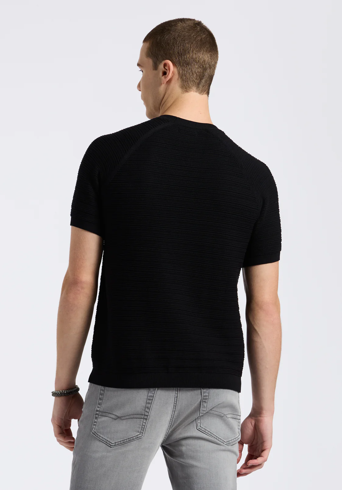 Wipped Men's Textured Knit Sweater T-Shirt, Charcoal - BM24533 - Image 4