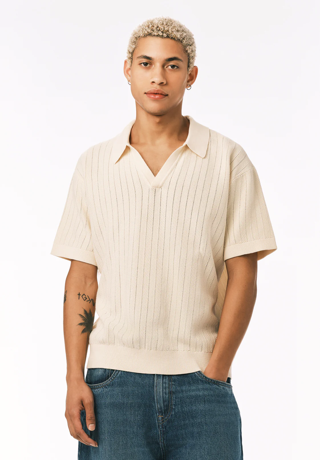 Wotex Men’s Short Sleeve Sweater Polo, Buttercream - BM24896 - Image 2