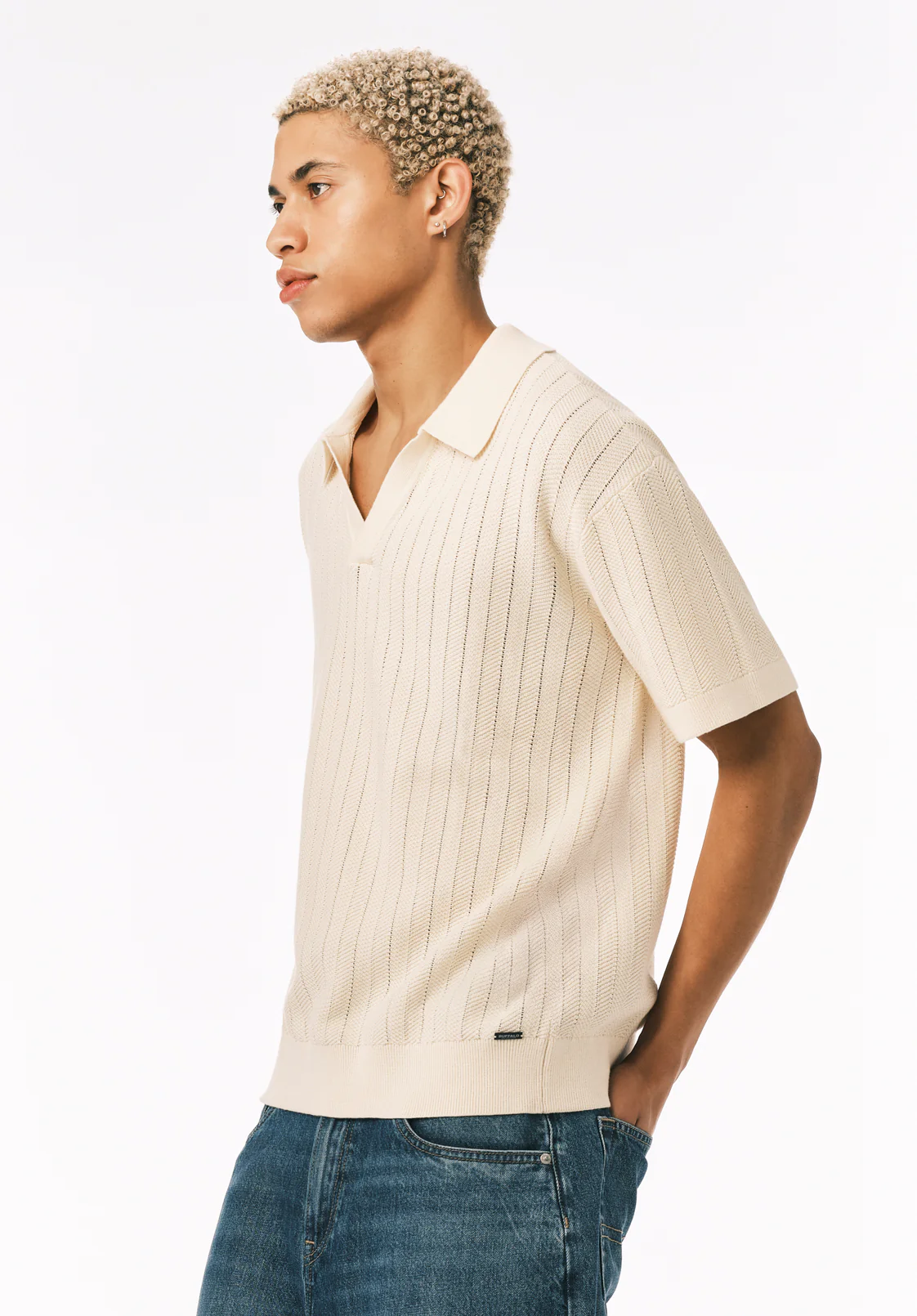 Wotex Men’s Short Sleeve Sweater Polo, Buttercream - BM24896 - Image 3