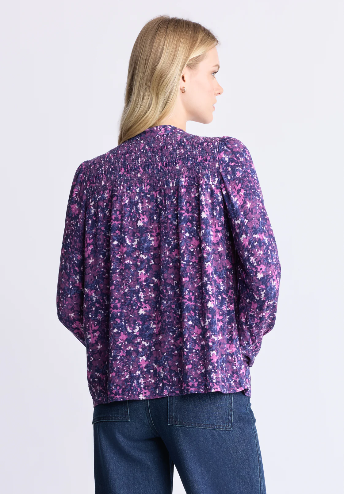 Zosia Women's Floral Print Smocked Blouse, Purple - WT0130H - Image 4